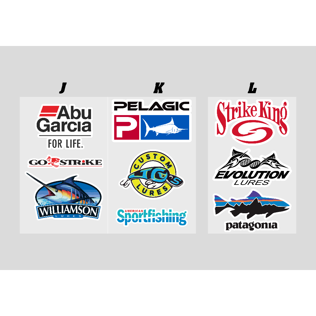 Stiker Pack Mancing isi 4pcs Logo Brand, Sticker Pancing Merk brand terkenal cutting bahan bagus awe