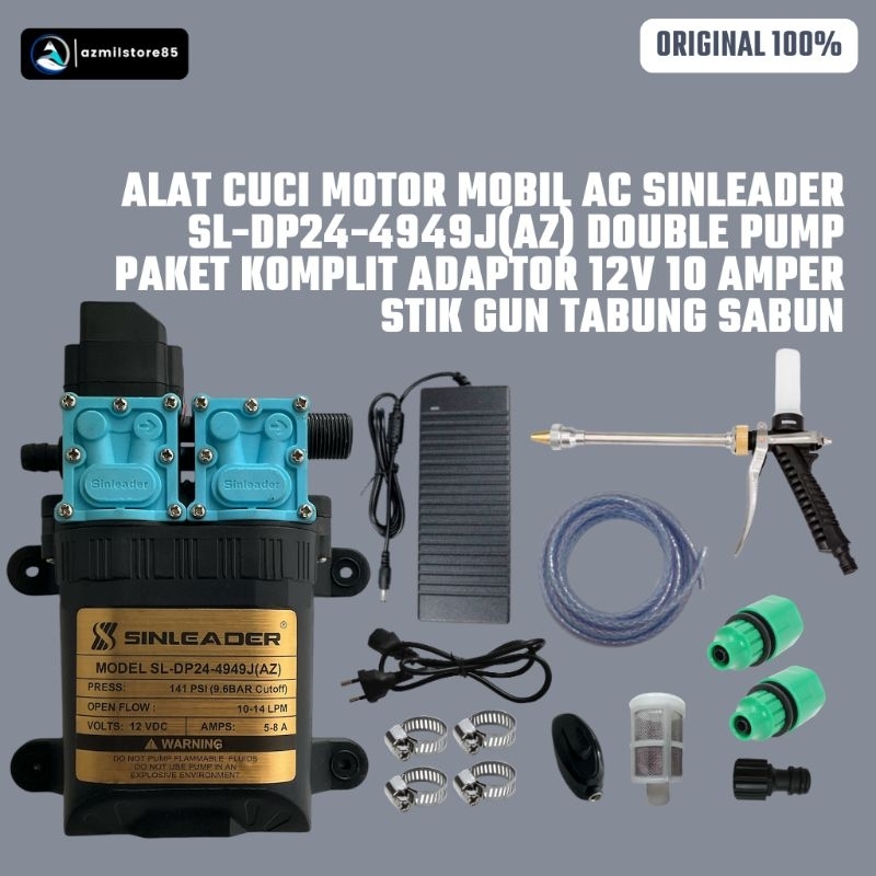 ALAT CUCI MOTOR MOBIL AC SINLEADER SL-DP24-4949J(AZ) DOUBLE PUMP HIGH PRESSURE KOMPLIT ADAPTOR 8 & 1