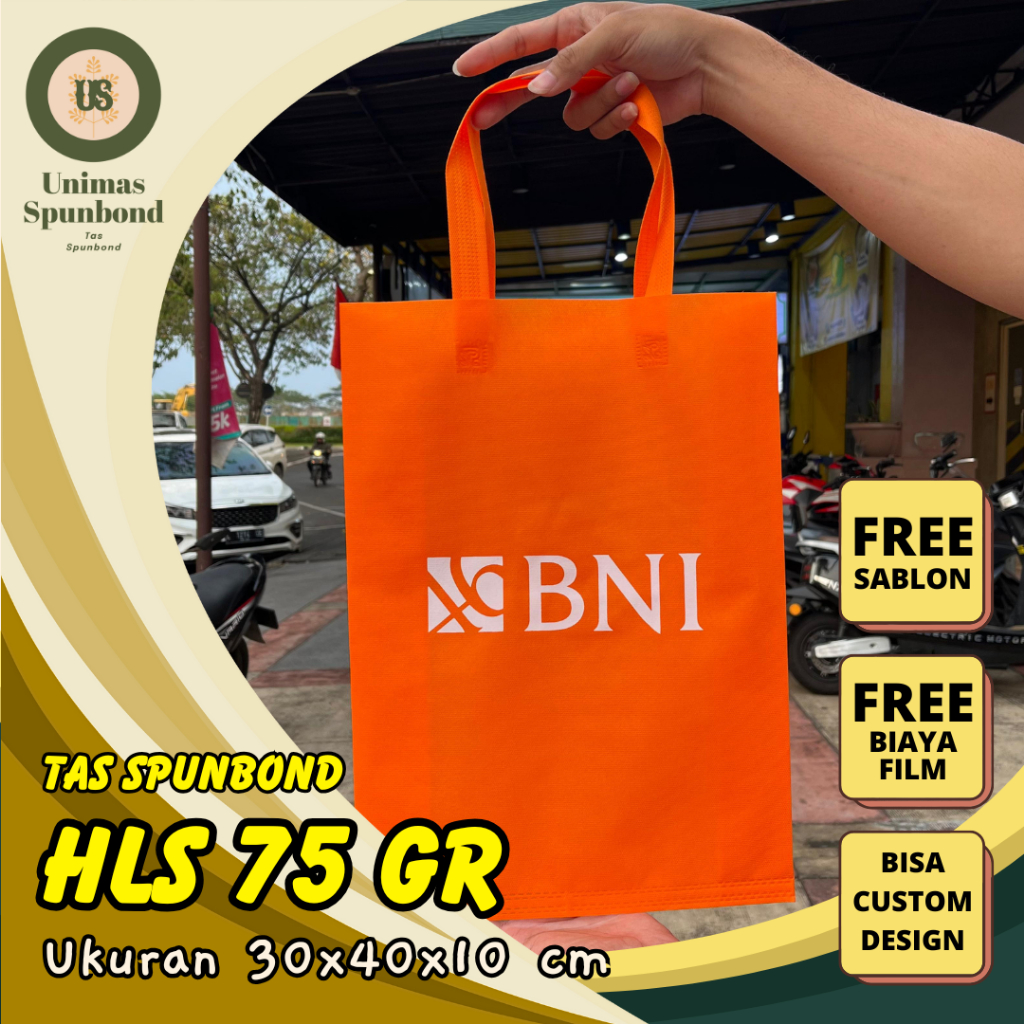 

FREE SABLON TAS SPUNBOND HANDLE LIPAT SAMPING (HLS) 30X40X10 CM 75 GR UNTUK TAS SOUVENIR, SYUKURAN, MENGENANG, PROMOSI, BANSOS,DLL