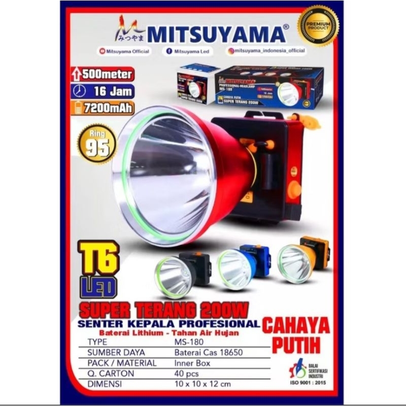 SENTER KEPALA MITSUYAMA MS-180P 200 WATT CAHAYA PUTIH