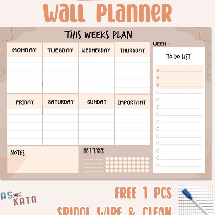 

KI3 Daily Planner Wekkly planner aesthetic agenda mingguan free 1spidol wipe clean