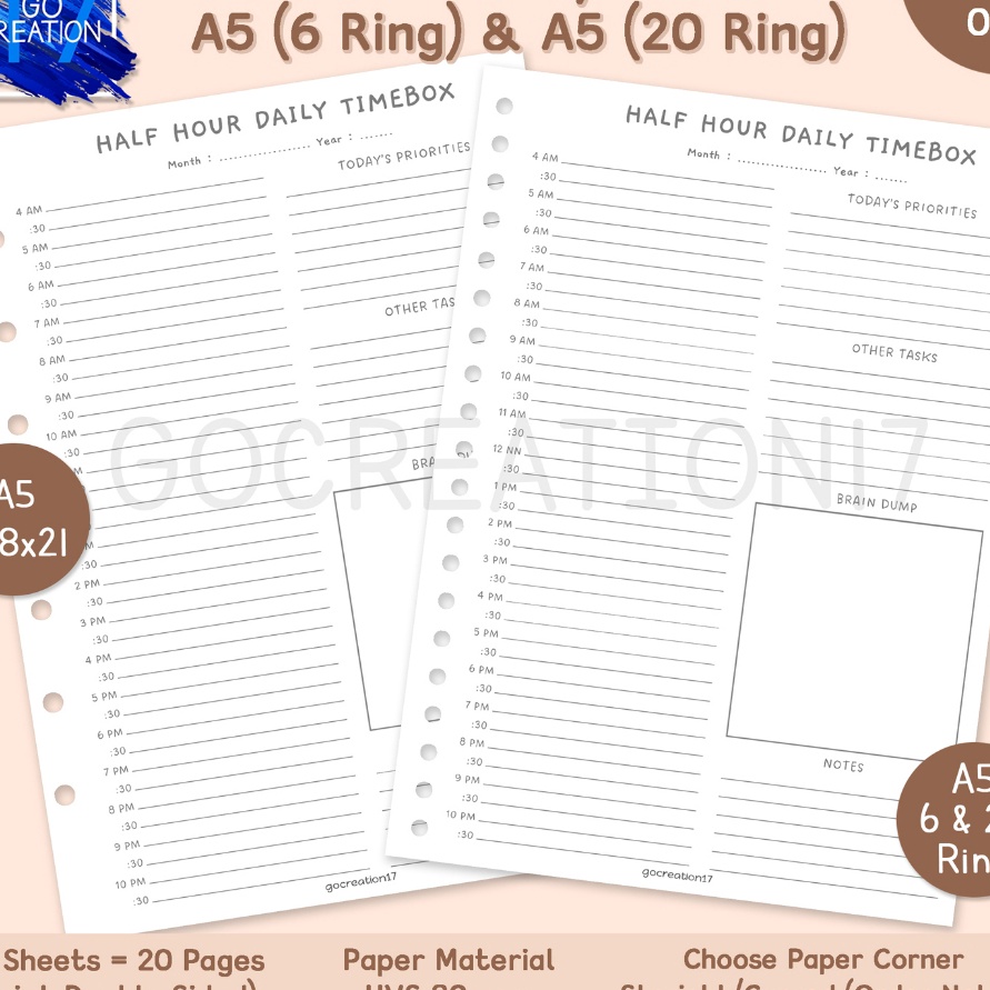

Pilihan Buku Planner Kes Binder Half Hour Daily Timebox Simple Mmalis A5 ring 2 dan A5 ring 6