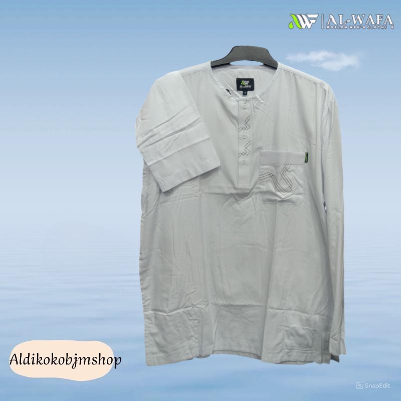 Koko Al-Wafa Putih Lengan Panjang Kerah Oblong Baju Muslim Alwafa Bahan Katun Baju Koko Alwafa Terba