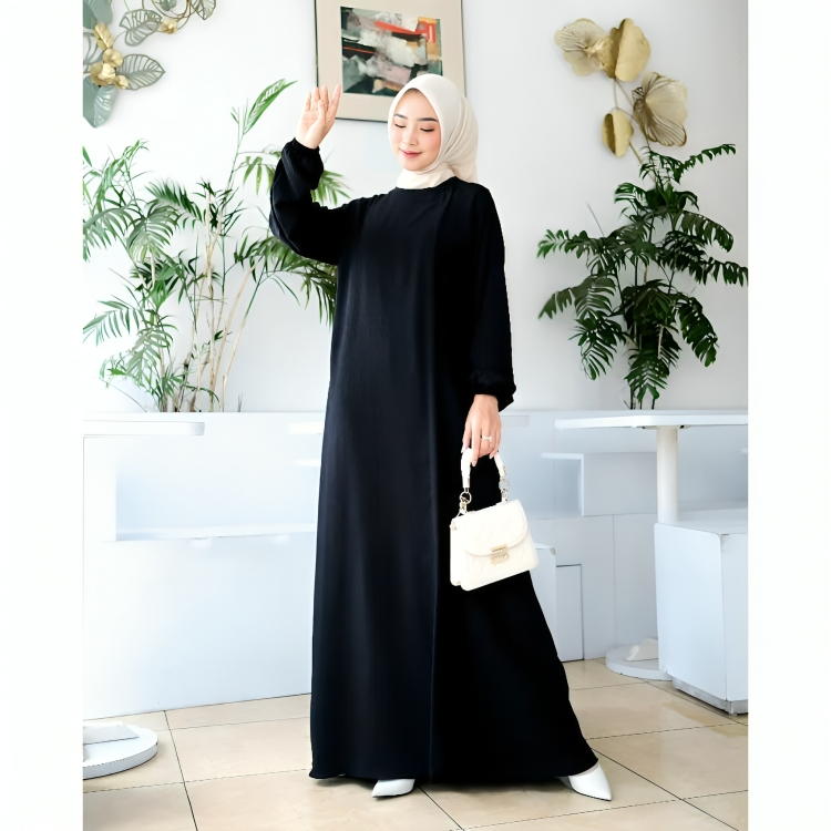 MARYAM DRESS ANTI UV BAHAN CRINKLE SUTRA PREMIUM POLOS MURAH SIMPLE ELEGAN GAMIS KONDANGAN