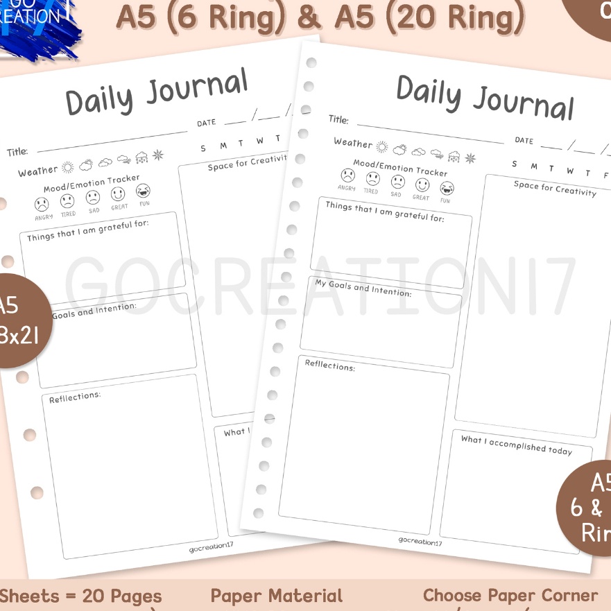 

FG2 Buku Planner Kes Binder Daily Journal Simple Mmalis A5 ring 2 dan A5 ring 6