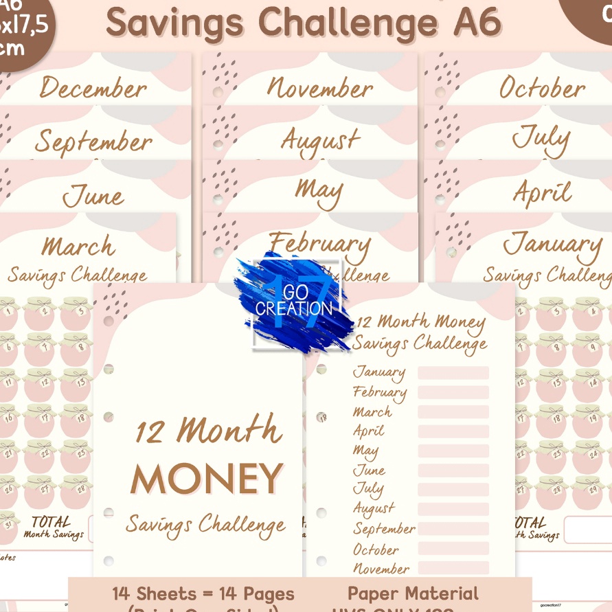 

KF7 Buku Refill Kes Binder Tantangan Nabung Kalender 12 Month Saving Challenge Motif A6