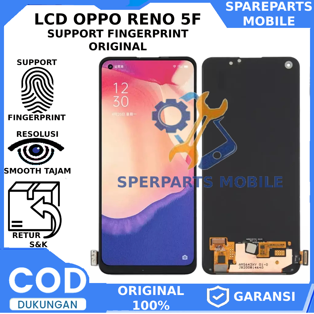 LCD TOUCHSCREEN OPPO RENO 5F SUPPORT FINGERPRINT ORIGINAL GARANSI FREE LEM