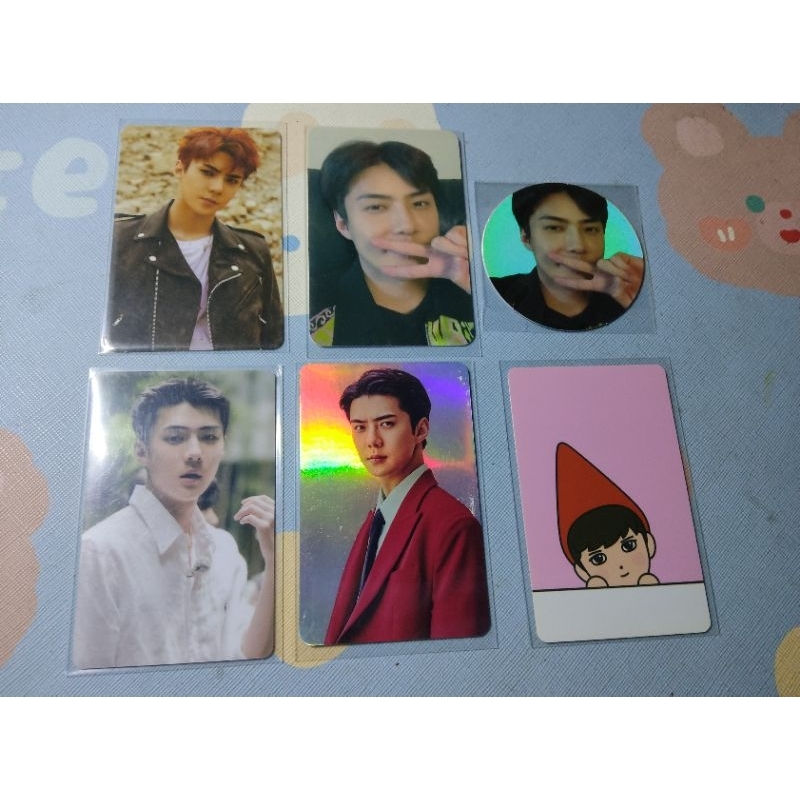 photocard PC sehun rare antique hand mirror, tempo cushion, id card japan, explo japan binder, lucky