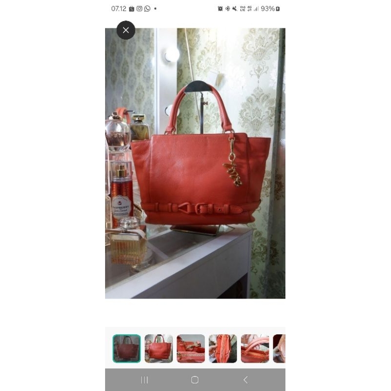 Preloved Very Good Condition Authentic LOVCAT Hand Bag Full Genuine Leather Kulas Warna Salmon/Guava