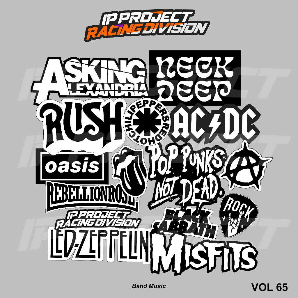 

STIKER BAND MUSIC ROCK METAL ISI 15 PCS HITAM PUTIH, sticker anti air, aesthetic, helm, laptop, case hp vol 65