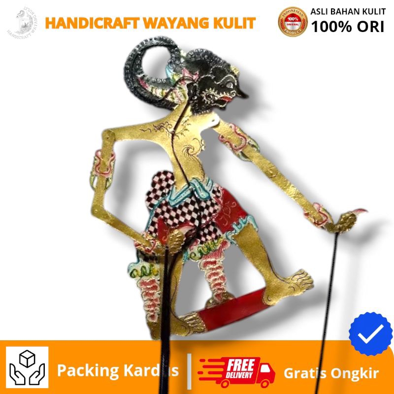 HANDICRAFT WAYANG KULIT | Bima Werkudara Wayang Purwa Wayang Kulit 100% Asli Ukuran Besar (standar d
