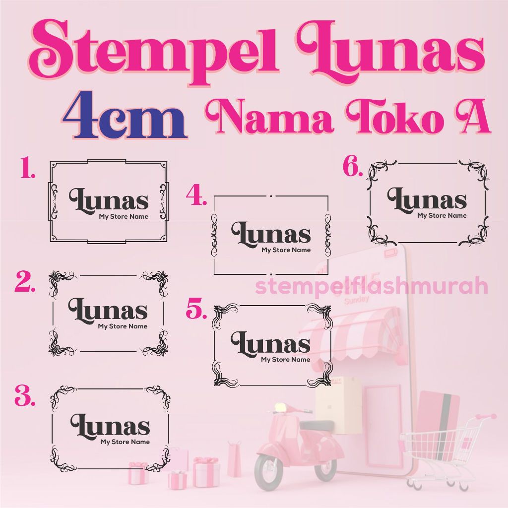 

stempel lunas frame A 4cm lunas nama toko perusahaan nota kasir flash stamp murah otomatis stempelflashmurah