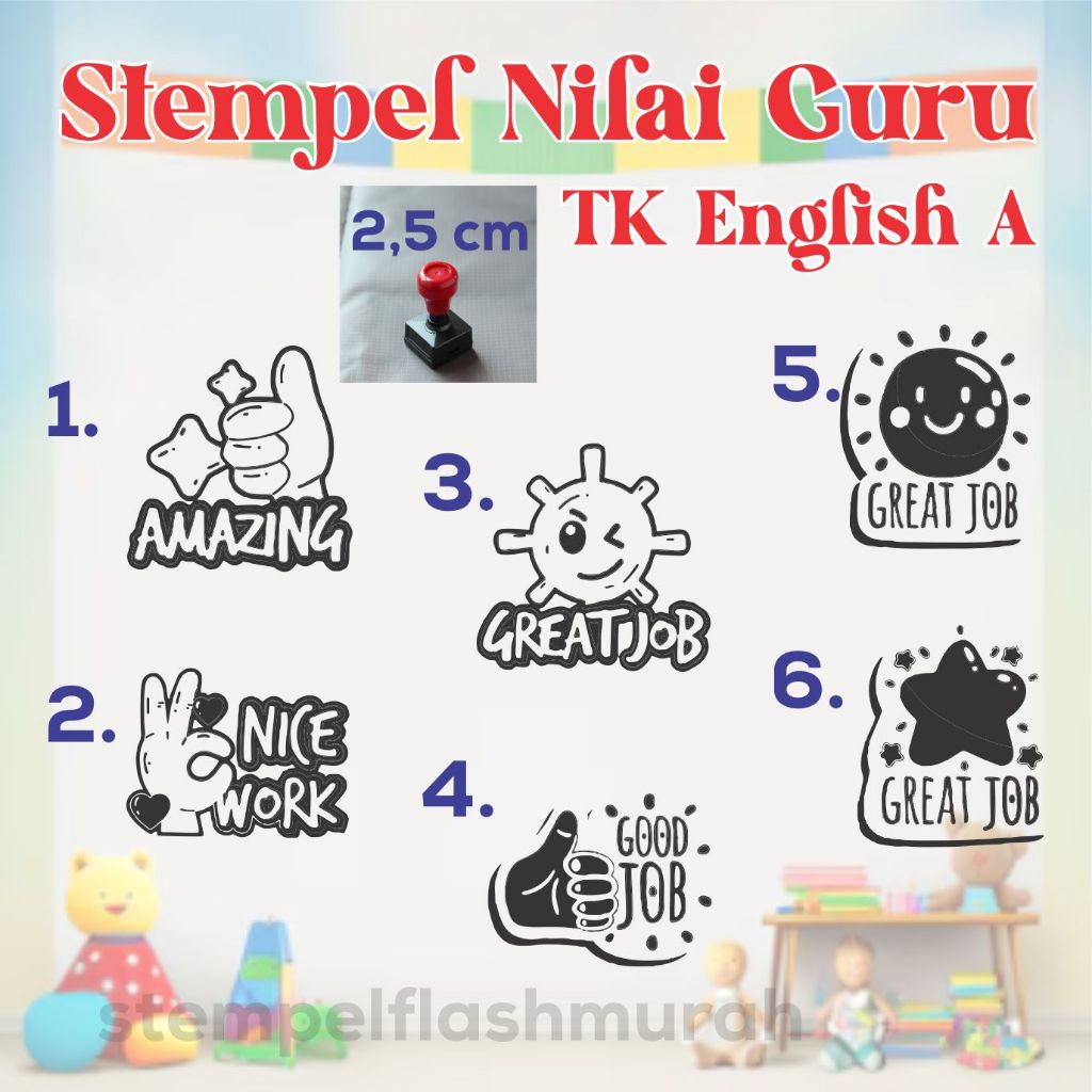 

stempel nilai english A 2,5cm guru inggris PAUD TK SD kindergarten teacher reward playgroup internasional school sekolah tinta otomatis warna flash stamp stempelflashmurah murah