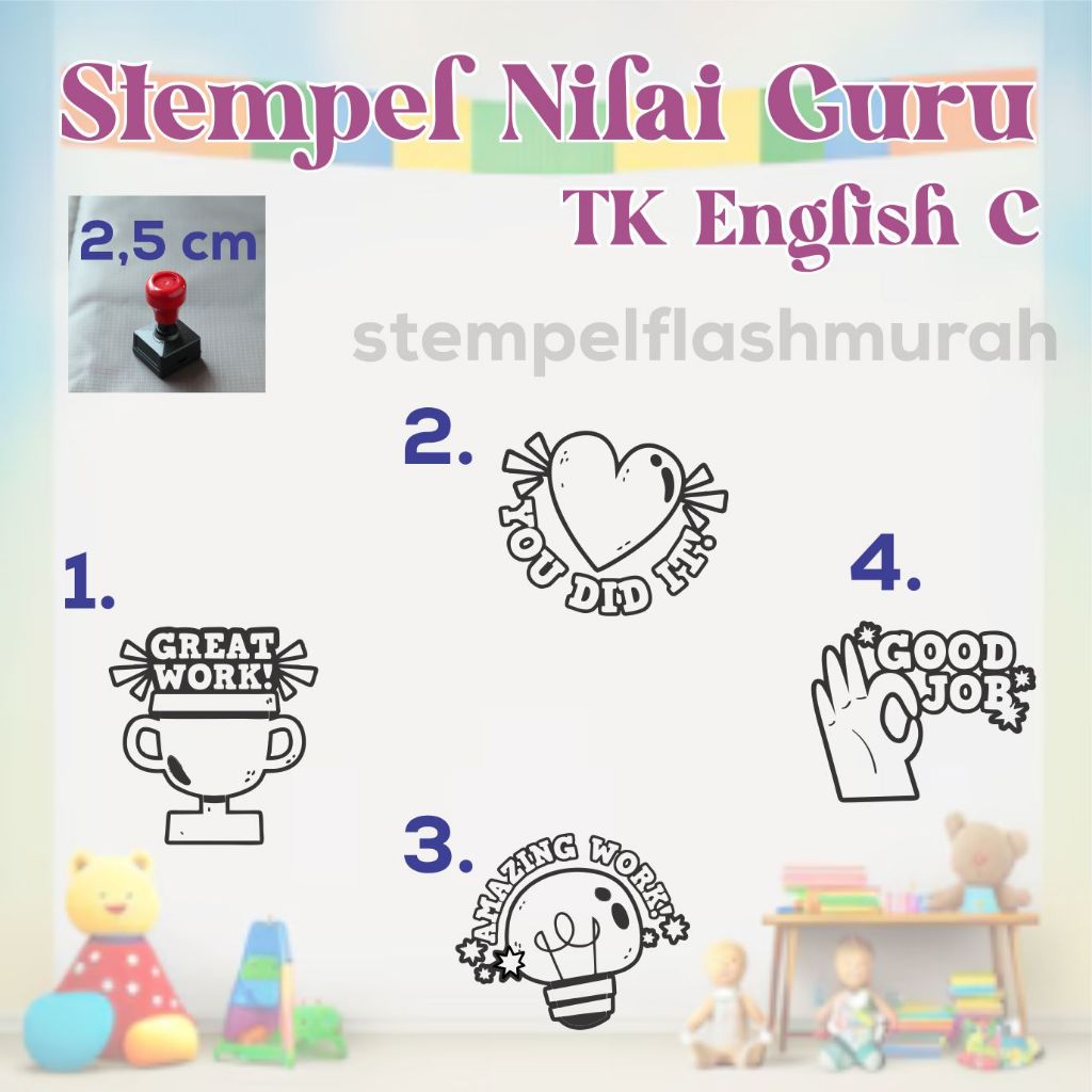 

stempel nilai english C 2,5cm guru inggris PAUD TK SD kindergarten teacher reward playgroup internasional school sekolah tinta otomatis warna flash stamp stempelflashmurah murah