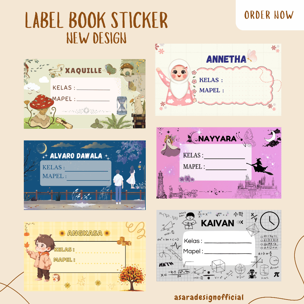 Sticker Nama Buku Aesthetic | Lucu | Custom Nama | Untuk Buku Pelajaran DLL