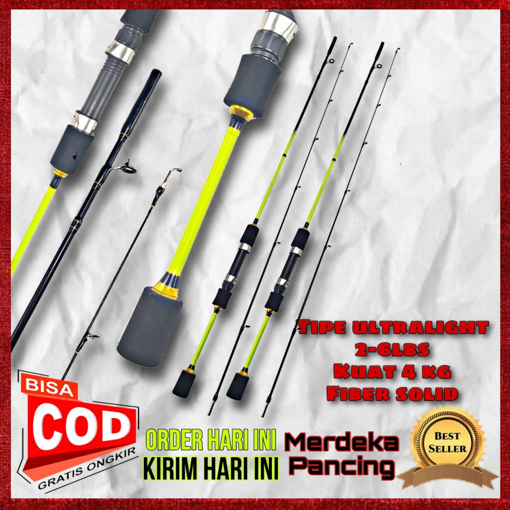 satu set joran pancing ultralight benjiro nemo 2-6 lbs fiber solid 165 180cm + rell komodo termurah
