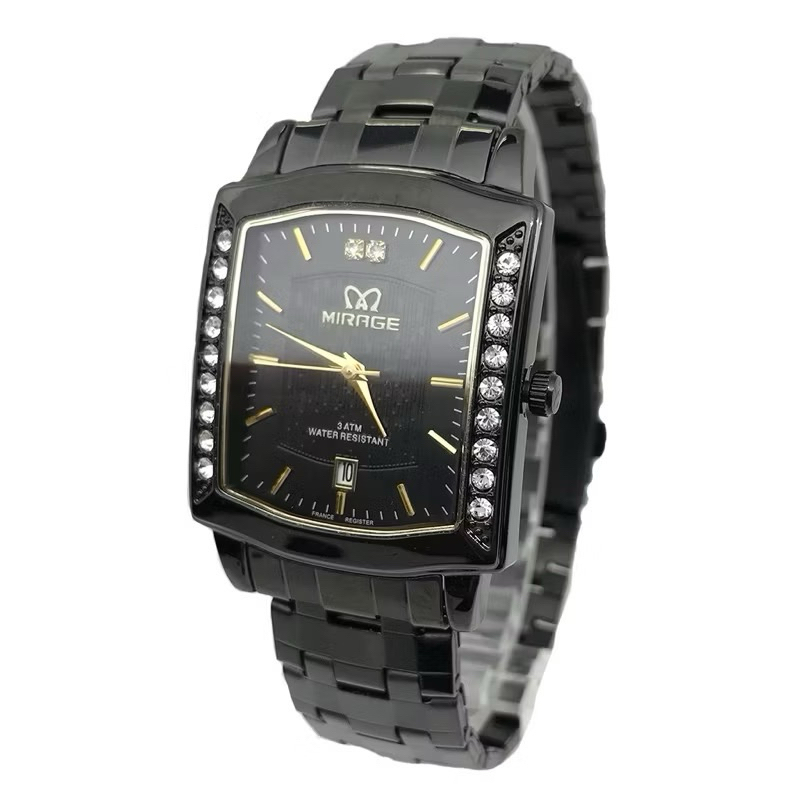 JAM TANGAN MIRAGE PERMATA Black Original Tahan Air Anti Karat Garansi 7442 JAM TANGAN MIRAGE SEGI PE