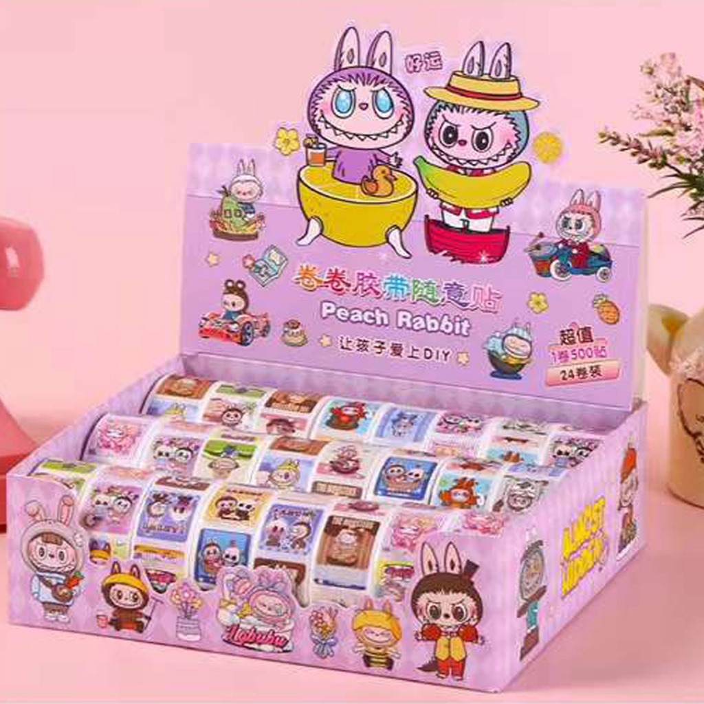 

(500 pcs) Stiker Roll Cute LABUBU PEACH RABBIT