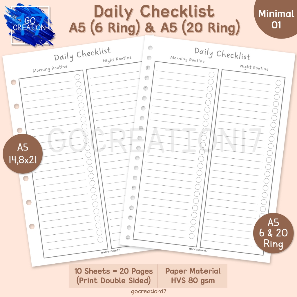 

Buku Planner Kertas Isi Binder Daily Checklist Simple Minimalis A5