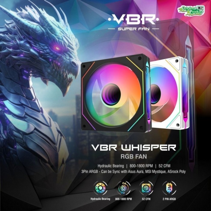 FAN VBR WHISPER ARGB 12CM 3PIN 5V - Fan Casing Argb 120mm