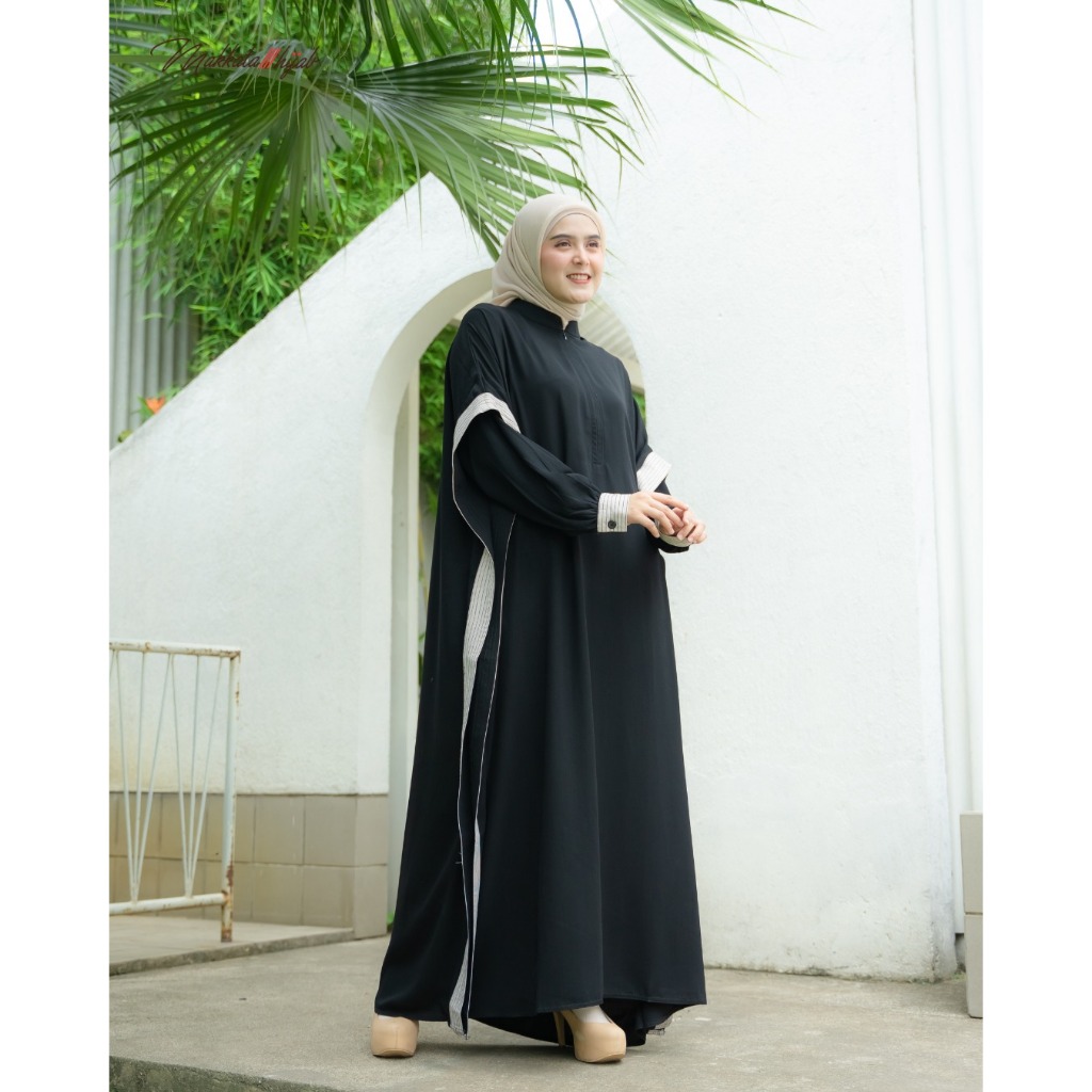 Shava Abaya Gamis Dress Wanita Cewek Elegan Premium Jetblack Terbaru Makkata Hijab