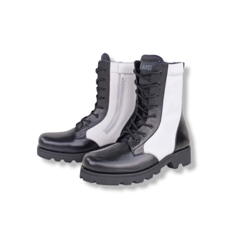 sepatu pdl kulit hitam putih 008 aleus