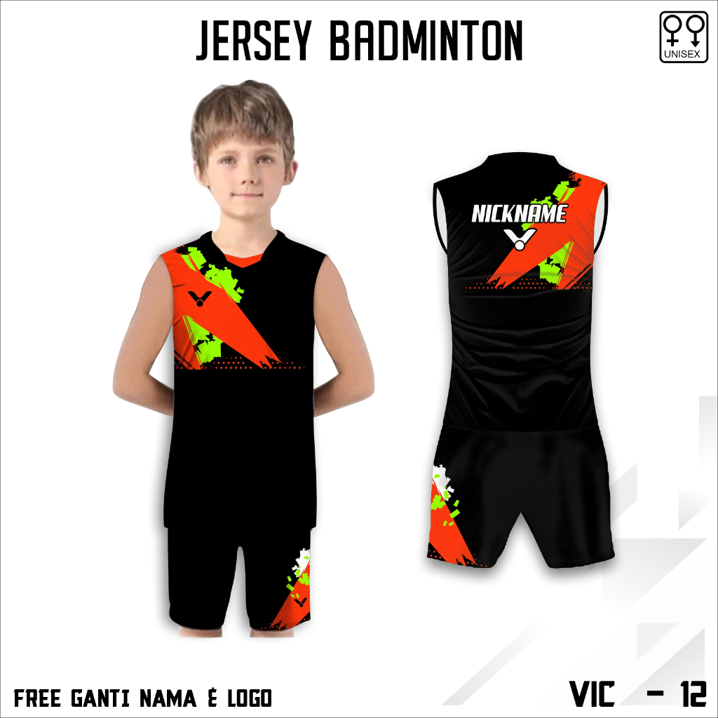 Setelan Jersey kaos badminton baju olah raga bulu tagkis victor terbaru anak singlet