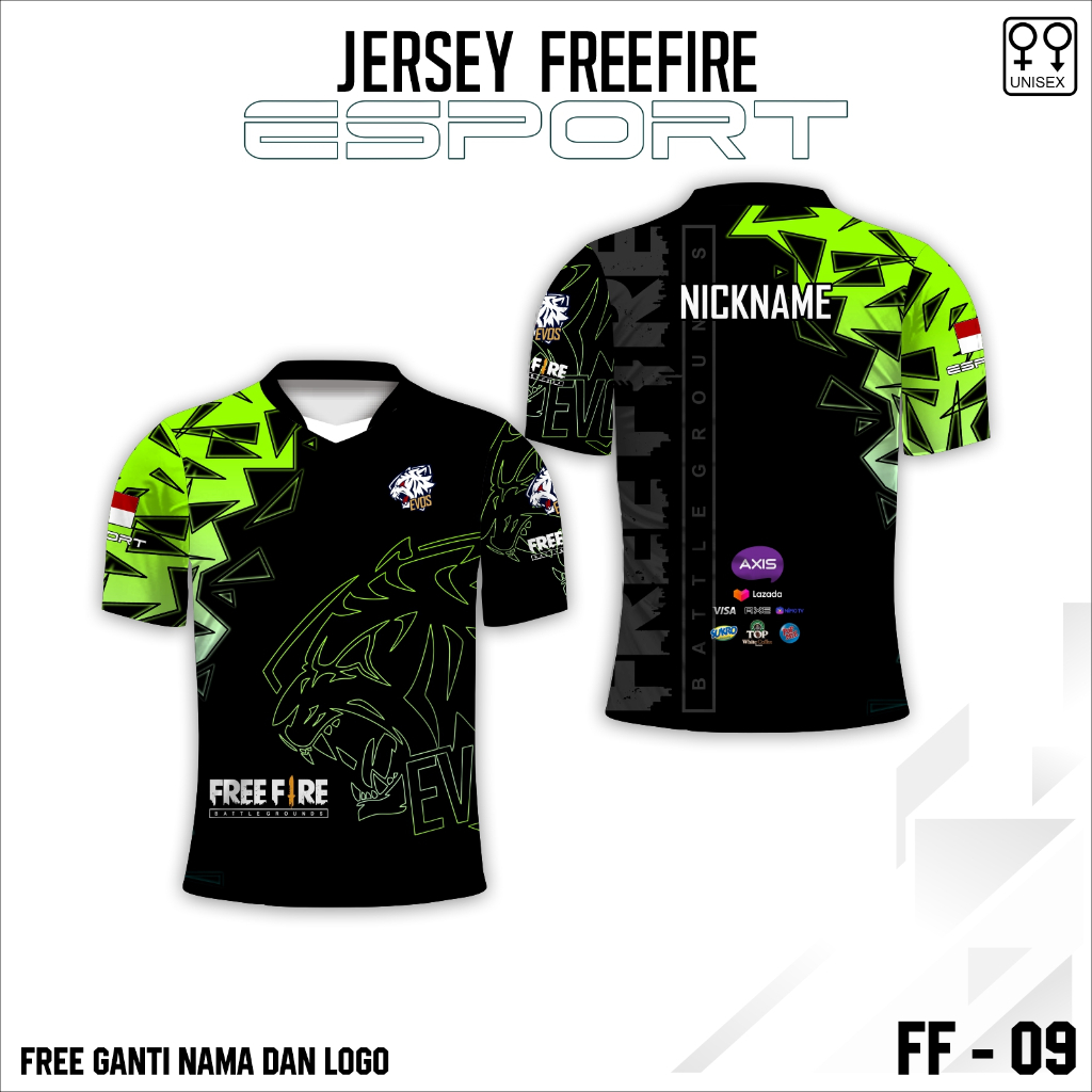 Jersey e sport baju free fire kaos esport gamer ff terbaru