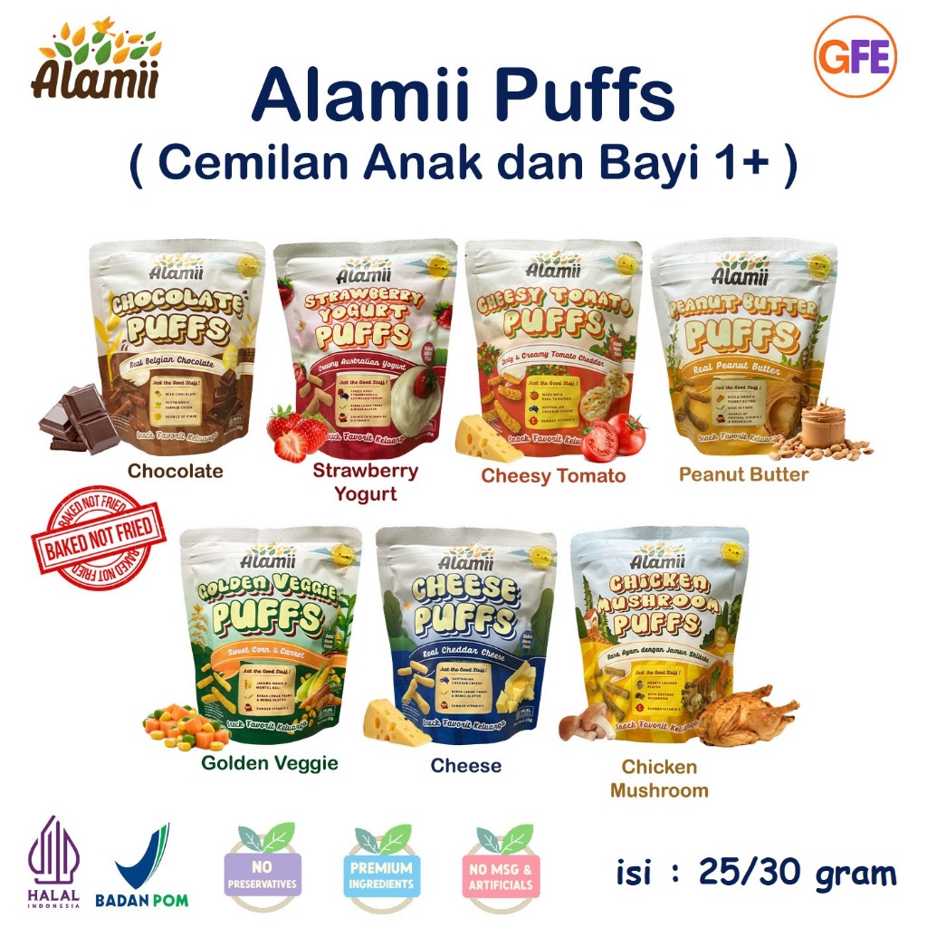 Alamii Puffs Puff Camilan Sehat Snack Cemilan MPASI Bayi Anak 1 tahun Balita Halal NO MSG Gluten