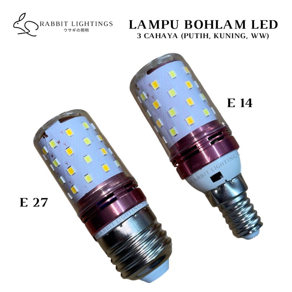 RABBIT Lampu Bohlam LED 3 Cahaya E27 E14 6Watt (Putih & Kuning) /12Watt (Warm-White)