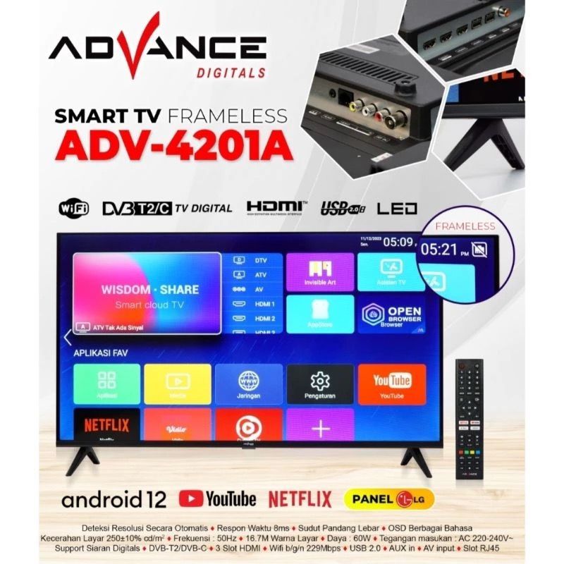 Advance LED TV ADV 3203A Panel LG / ADV 3202A Televisi 32 inch Android Smart TV Advance 32" inch