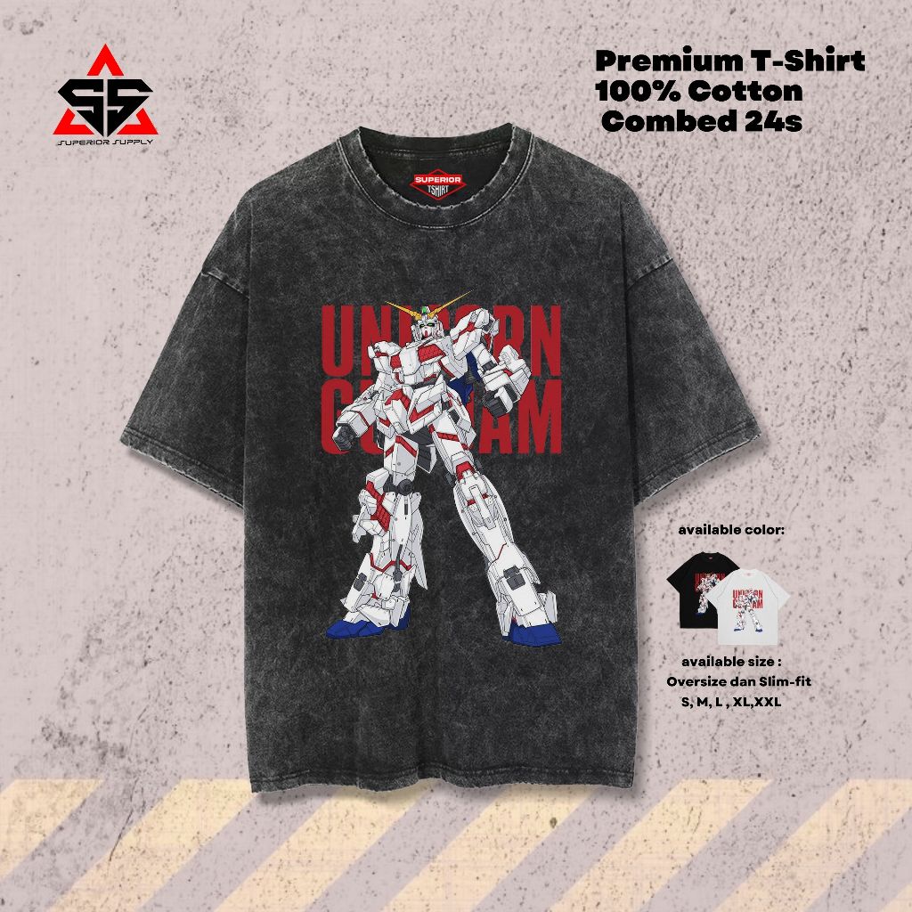 SUPERIOR Kaos Gundam Oversized washed tshirt Oversize slimfit sandwash GDM-6