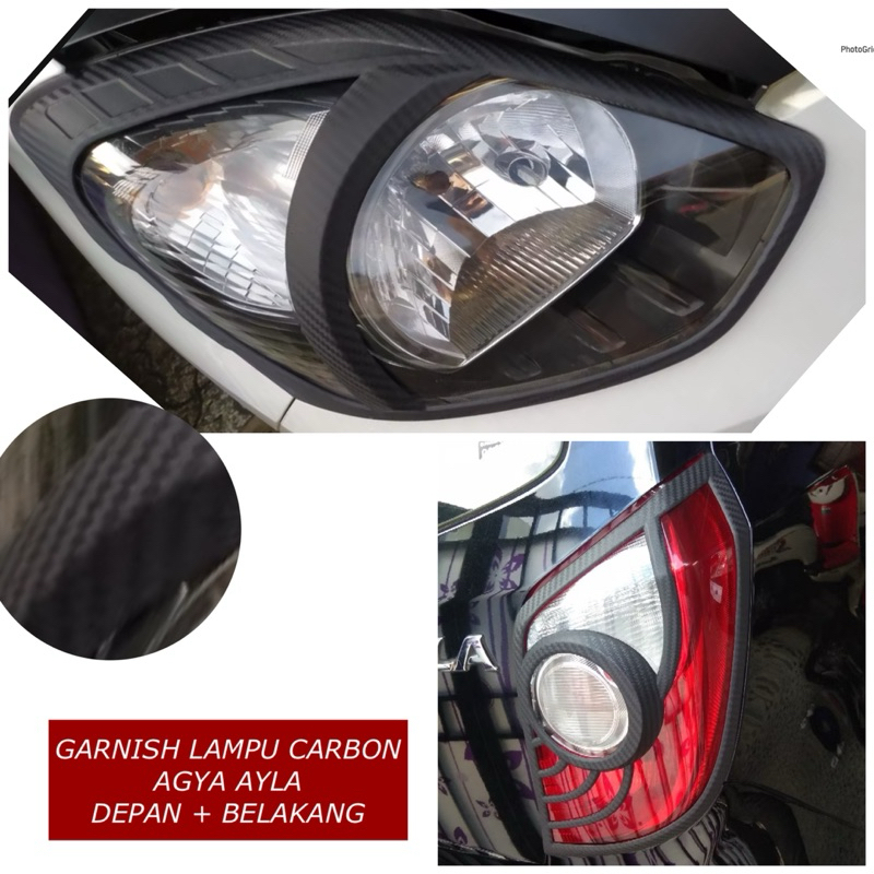 AGYA / AYLA 2014 2015 2016 GARNISH LAMPU DEPAN BELAKANG HITAM CARBON DOP COVER MOBIL