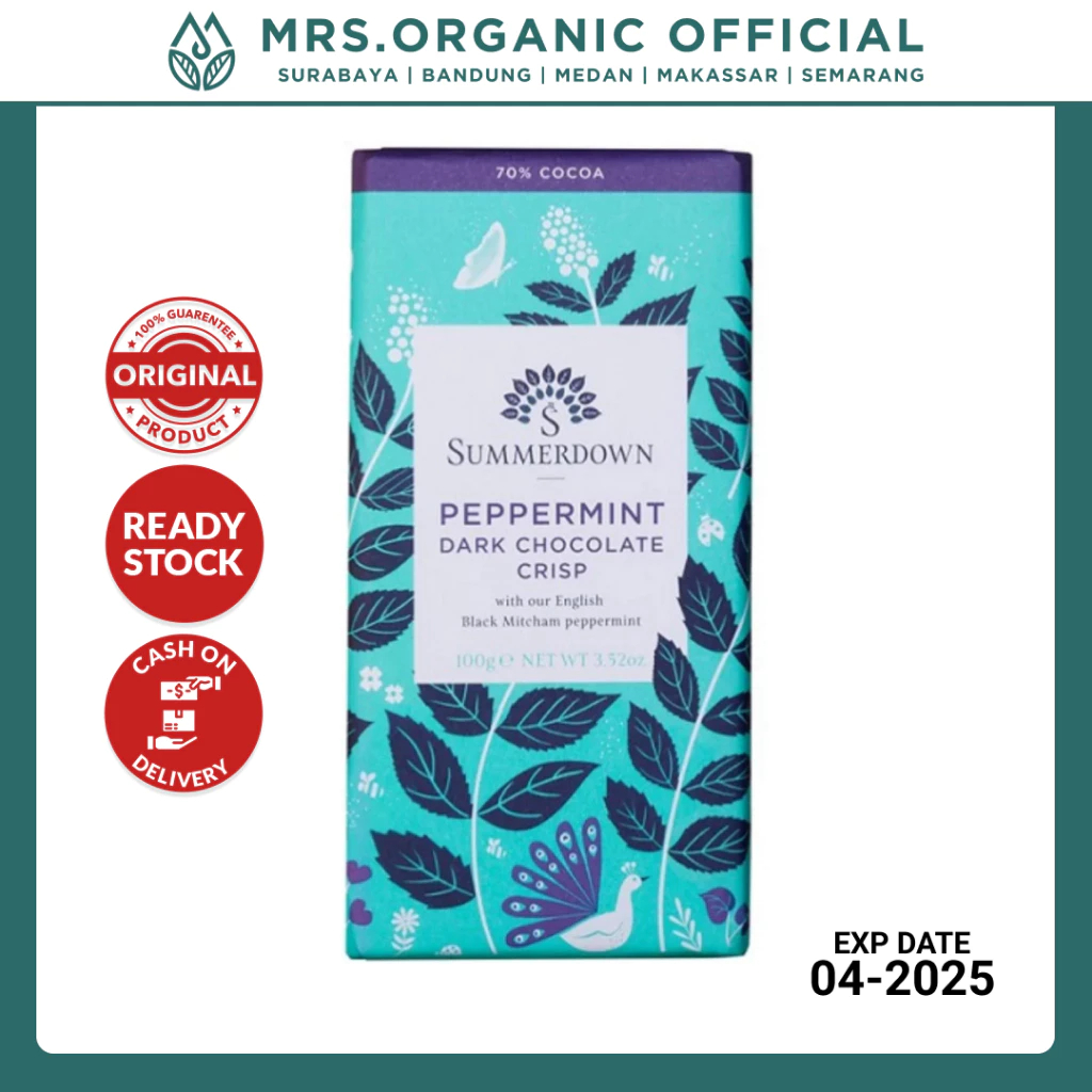 

Cemilan Vegan Coklat Bar Snack Cokelat Hitam Summerdown Dark Chocolate Crisp Peppermint Bar 70% Cacao 100 Gr