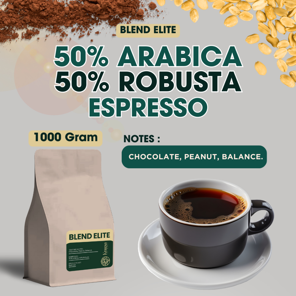 

Kopi Blend 50% Arabica 50% Robusta Kemasan 1kg Blend Elite Coffe Biji Bubuk espresso