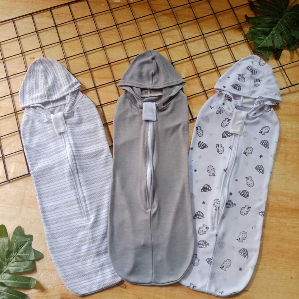 DGT 3 Pcs Bedong Bayi Instan Newborn Resleting Hoodie Jumbo / Perlengkapan selimut bayi