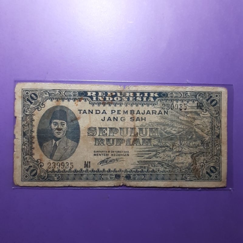 Uang kuno 10 rupiah ori tahun 1945