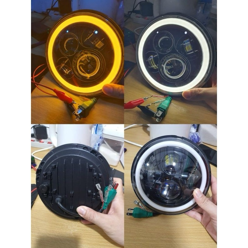 Lampu Depan Ninja SS Projector Bulat Led Harley 7 inch Jepp 4 LED High Low idm Bulat Universal Motor