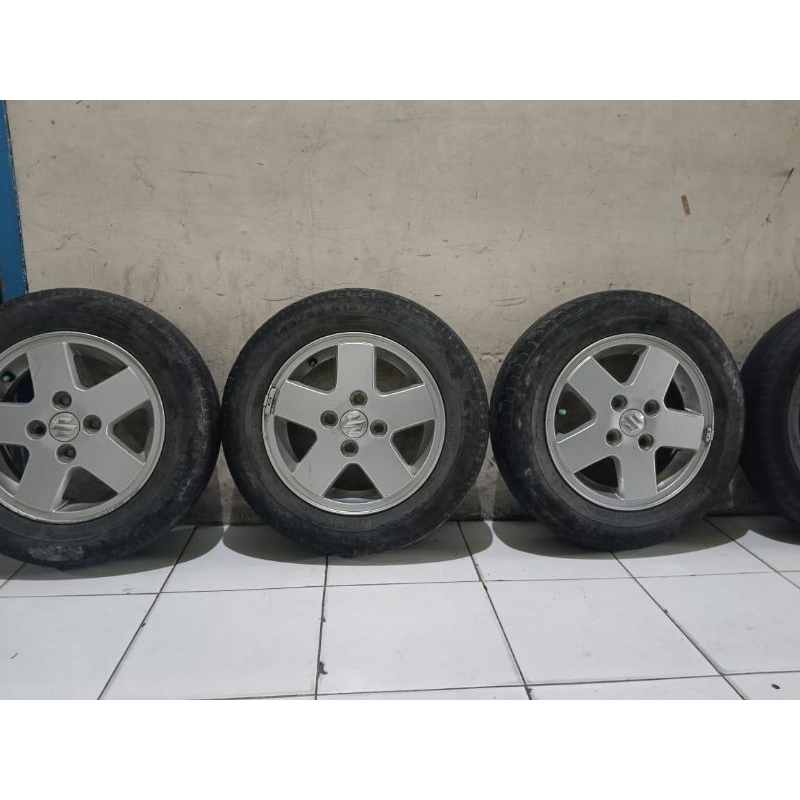 5 VELG ORIGINAL / OEM + BONUS BAN 145/80 BEKAS SUZUKI KARIMUN WAGON R PCD4x100 RING13 ET4,5