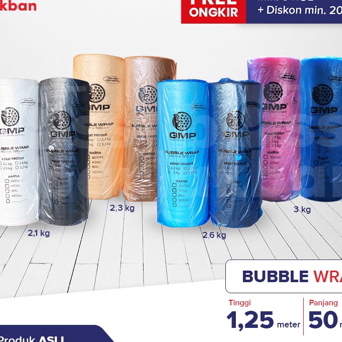 

KP8 Bubble Wrap GMP 125 cm x 5 meter Hitam Bening Merah Biru