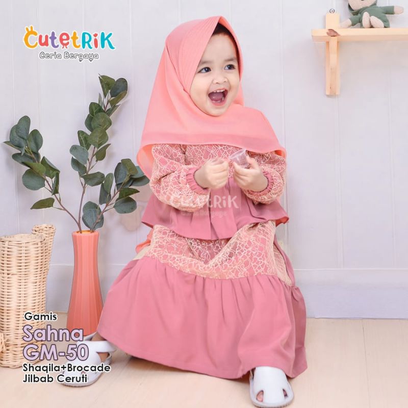 Gamis anak baby S (2-3 tahun) setelan set jilbab bayi brokat pesta Cutetrik Sahna GM50