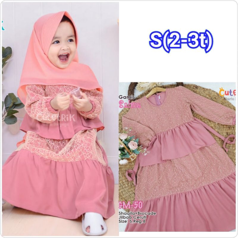 Gamis anak baby S (2-3 tahun) setelan set jilbab bayi brokat pesta Cutetrik Sahna GM50