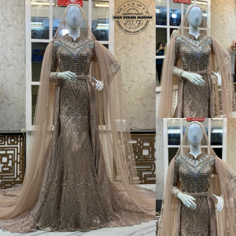 GAUN PENGANTIN / GAUN PENGANTIN SLIM DRESS / SLIM DRESS PENGANTIN EKOR / GAUN PENGANTIN DUYUNG EKOR 