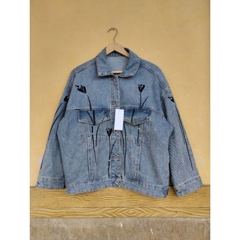 JAKET JEANS WANITA MOTIF BUNGA