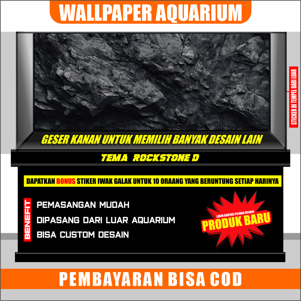 STICKER AQUARIUM / BACKGROUND AQUARIUM / WALLPAPER AQUARIUM TEMBOK / BATU/ LUMUT /RPCKSTONE / GRANIT