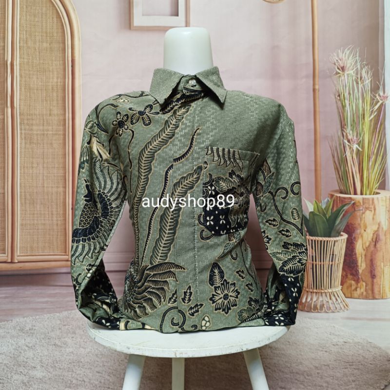 YU7 Batik couple ayah anak Tunik bahan dobi premium lapis furing warna hijau sage