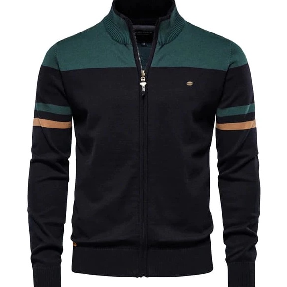 sweater rajut resleting strip pria