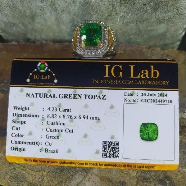 Cincin batu natural green topaz