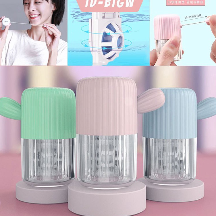 ART N6T Alat Pembersih Softlens Steamer Manual Secara Diputar Motif Kaktus Tali Penarik Pencuci Sofl