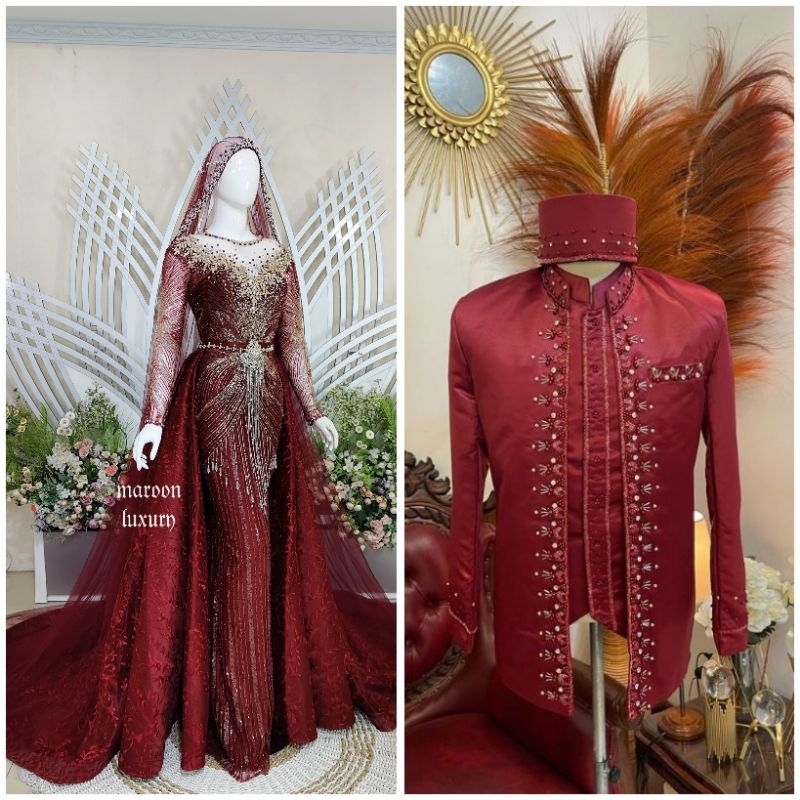 NEW COUPLE DRESS WEDDING / KEBAYA AKAD NIKAH PREMIUM /BAJU PENGANTIN FULL PAYET /GAUN WEDDING MODERN